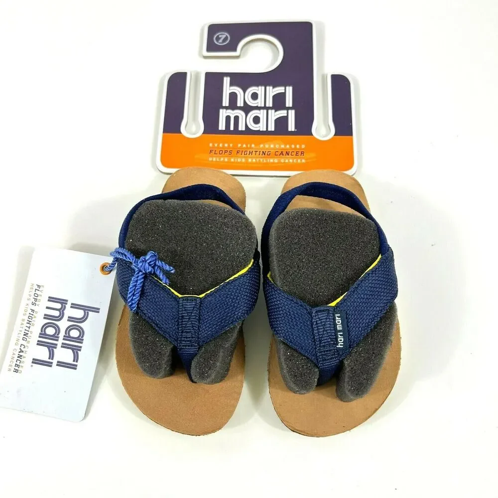 Hari Mari Kid's Scouts Rubber Flip Flops Textile Straps Size 7 Navy Toddler New
